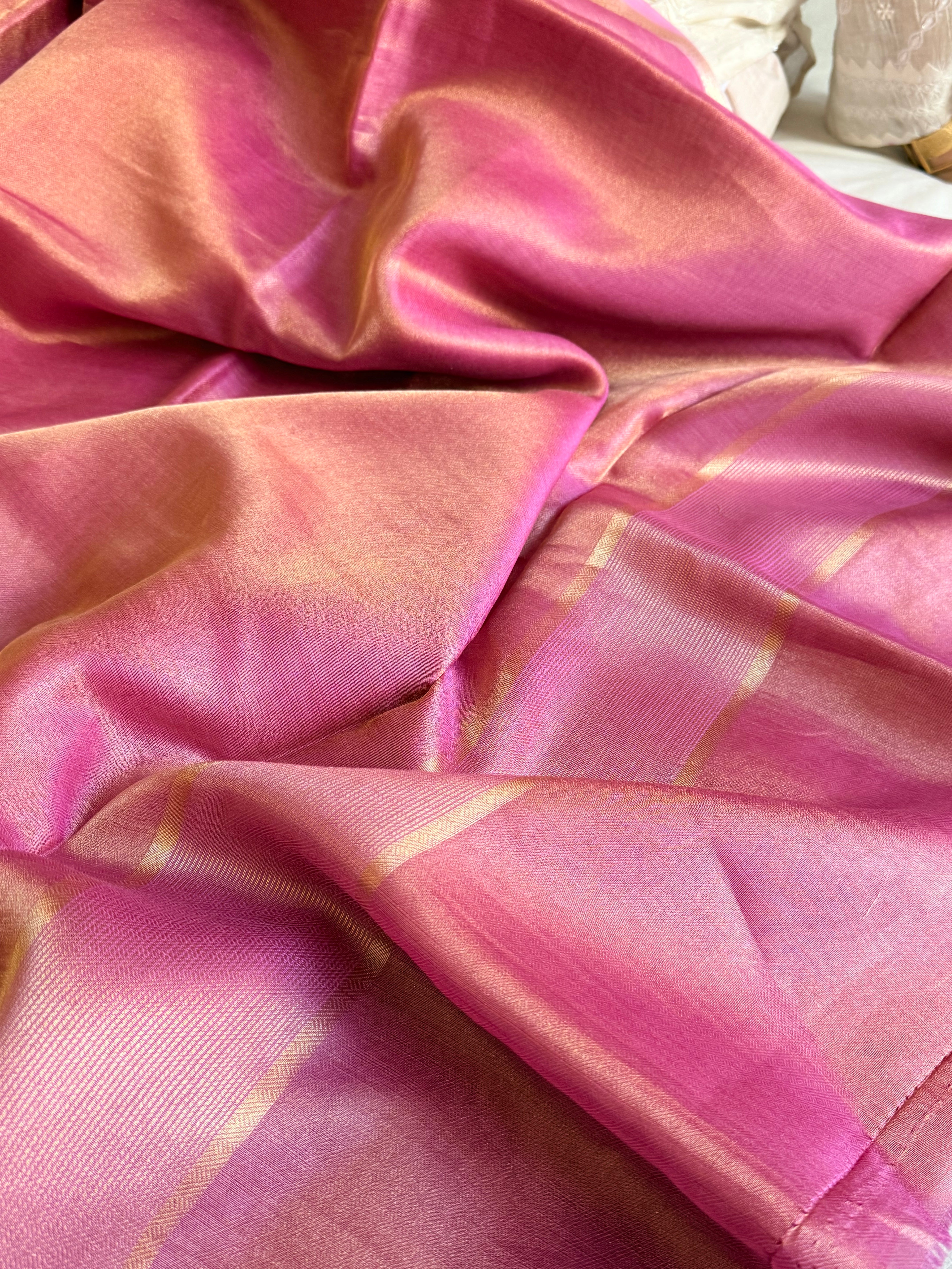 Below 10k - Banarasi pashmina tissue gorgette soft silk kadhwa border saree