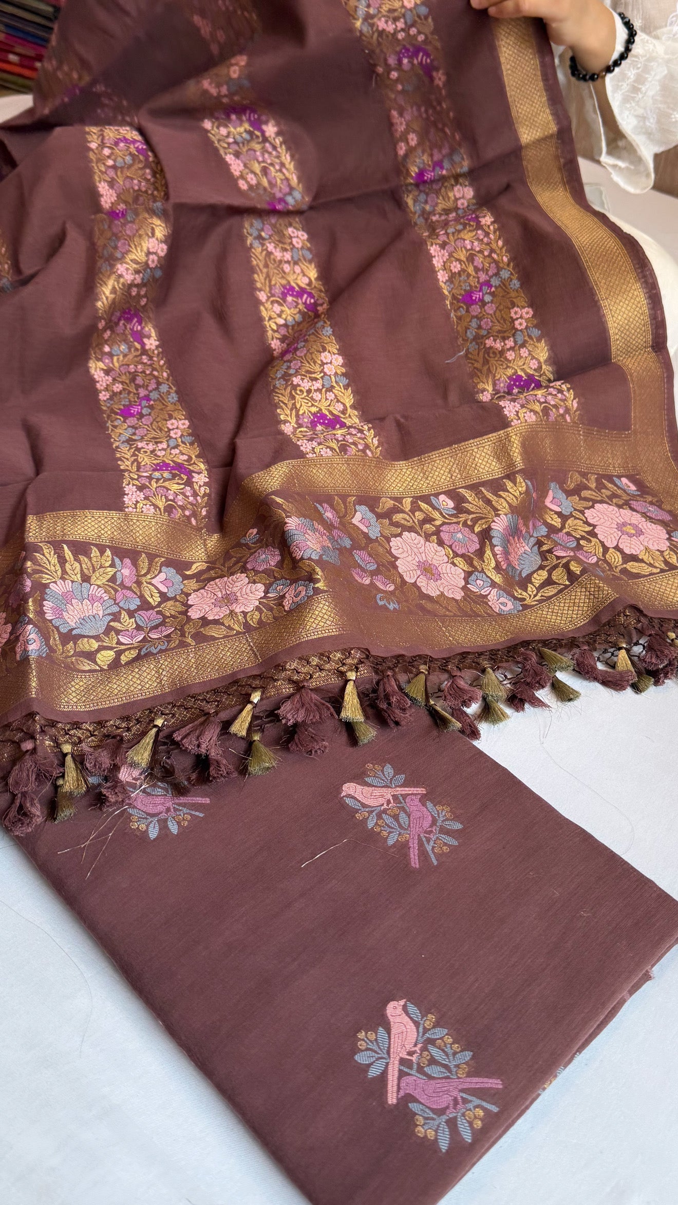 Banarasi cotton resham meenakari suit set