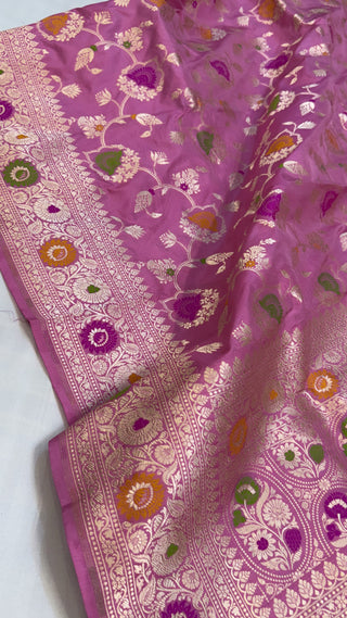 Rose pink katan silk heavy kadhwa jungla duppata