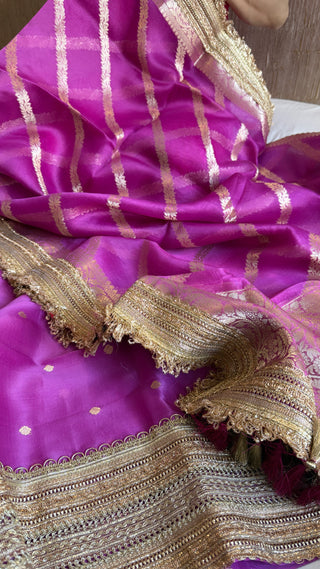 Magenta purple kora silk gotapatti kadhwa suit set
