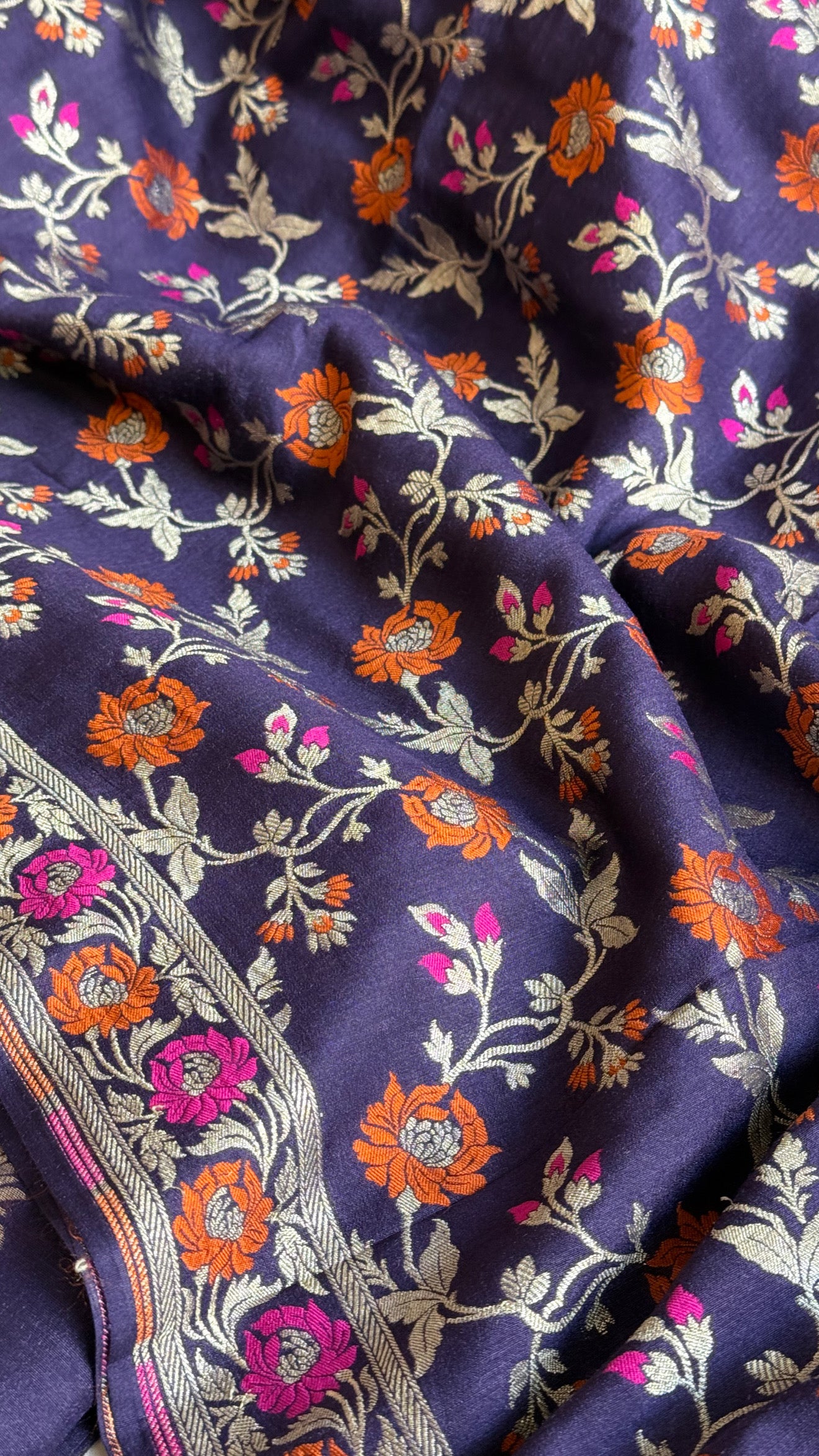 Banarasi moonga silk navy blue meenakari kadhwa suit set