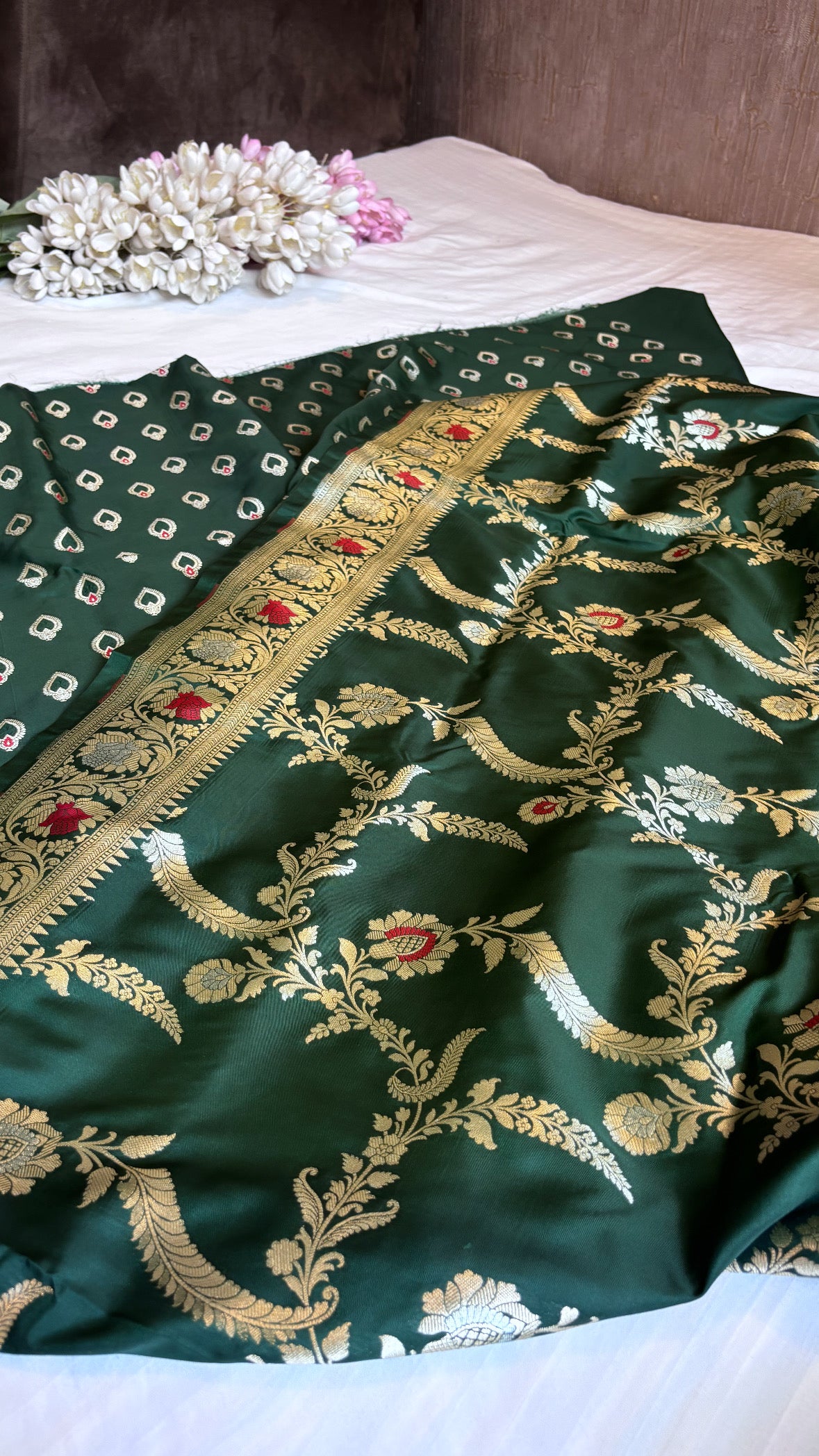 Dark green banarasi mashru silk suit set