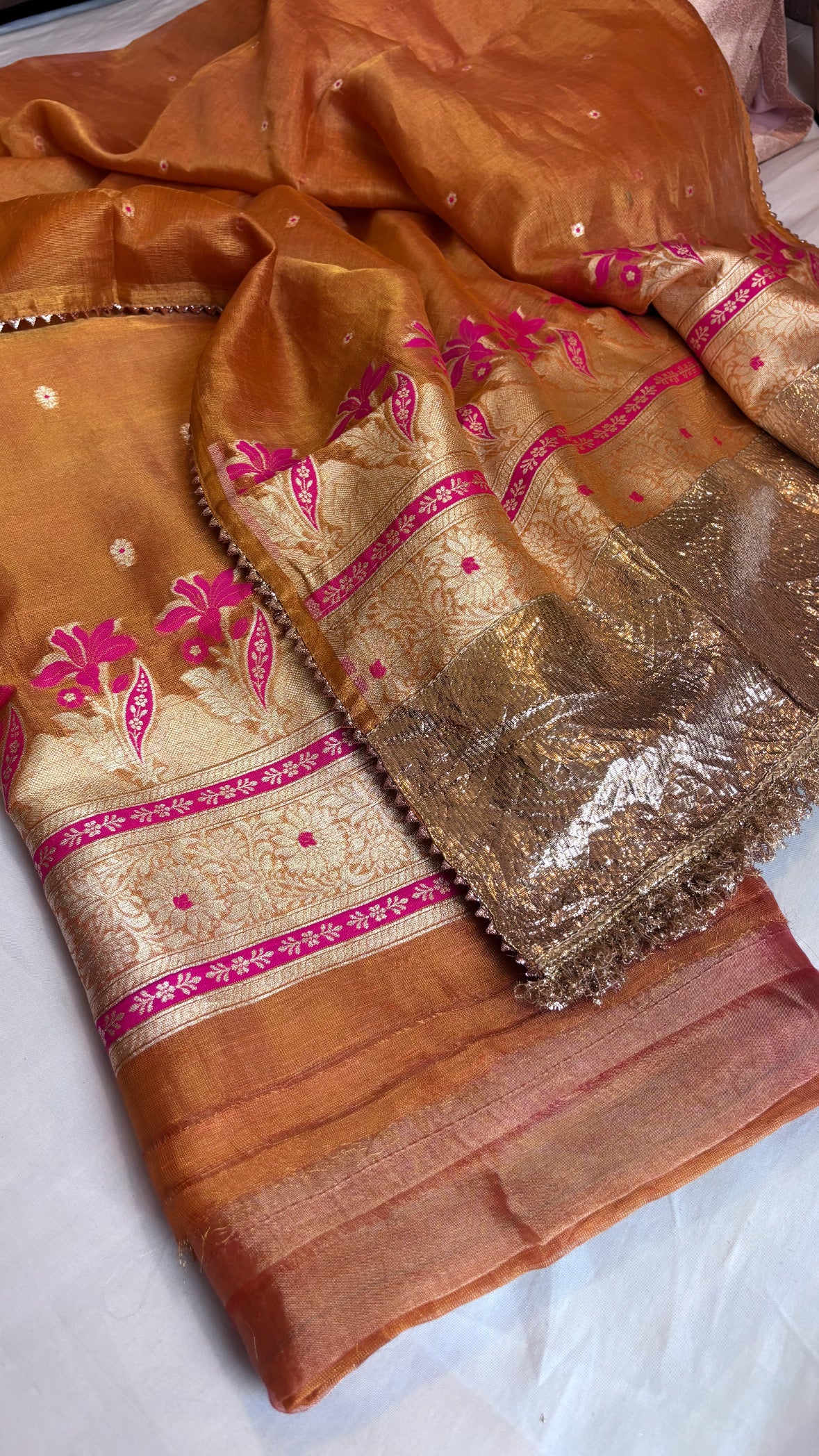 Fanta orange linen tissue silk suit set