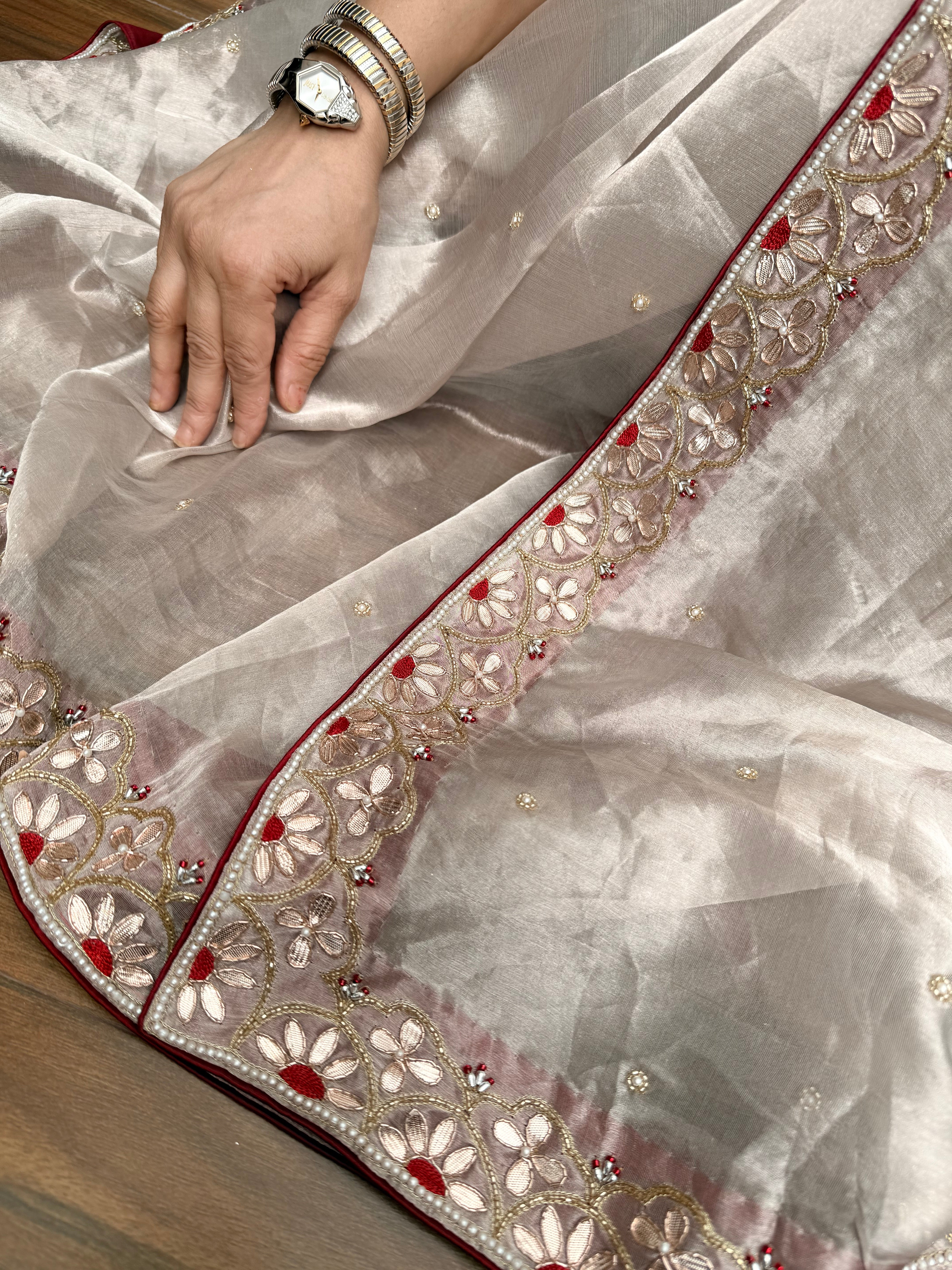 Tyohaar edit - Diamond tissue silk mirror and zardozi work hand embroidered saree