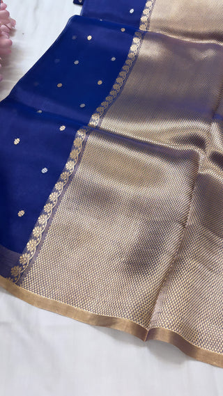 Pure banarasi electric blue tissue silk handwoven kadhwa buti saree with kadhwa intricate border buti weaving