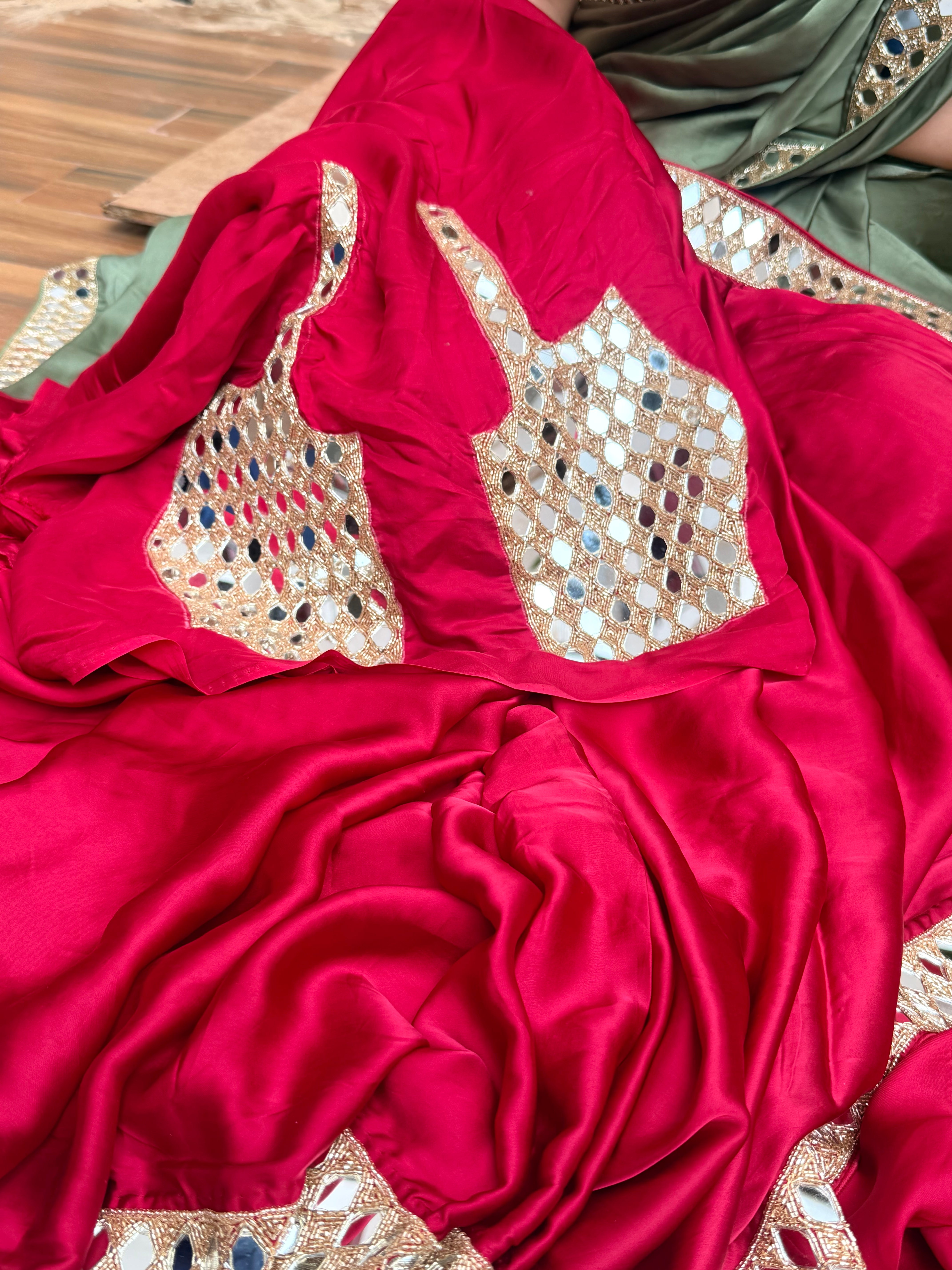 Tyohaar edit - Chilly red mashru satin silk mirrorwork kadhwa saree