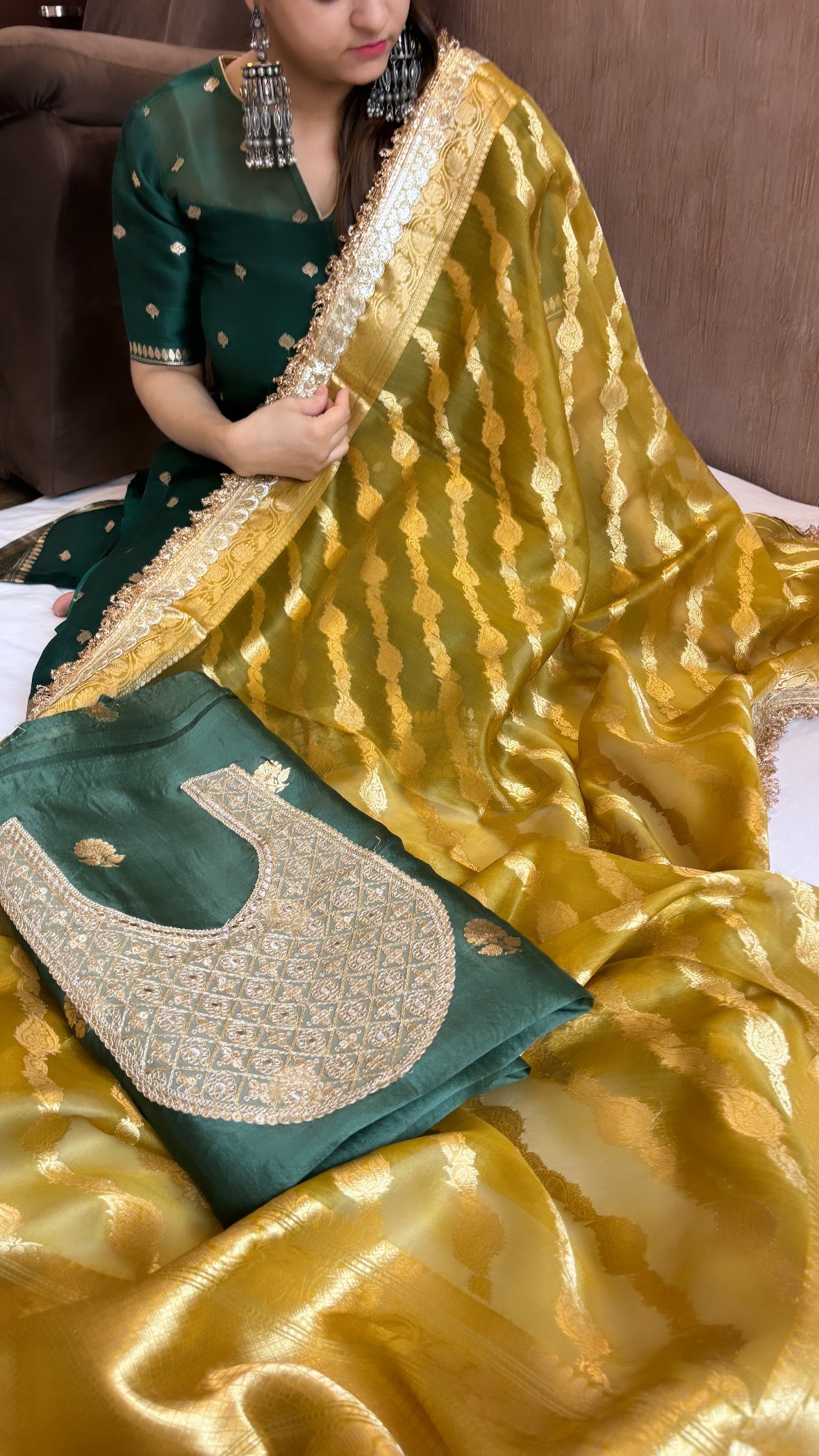 Bottle green-gold heeramandi suit sets