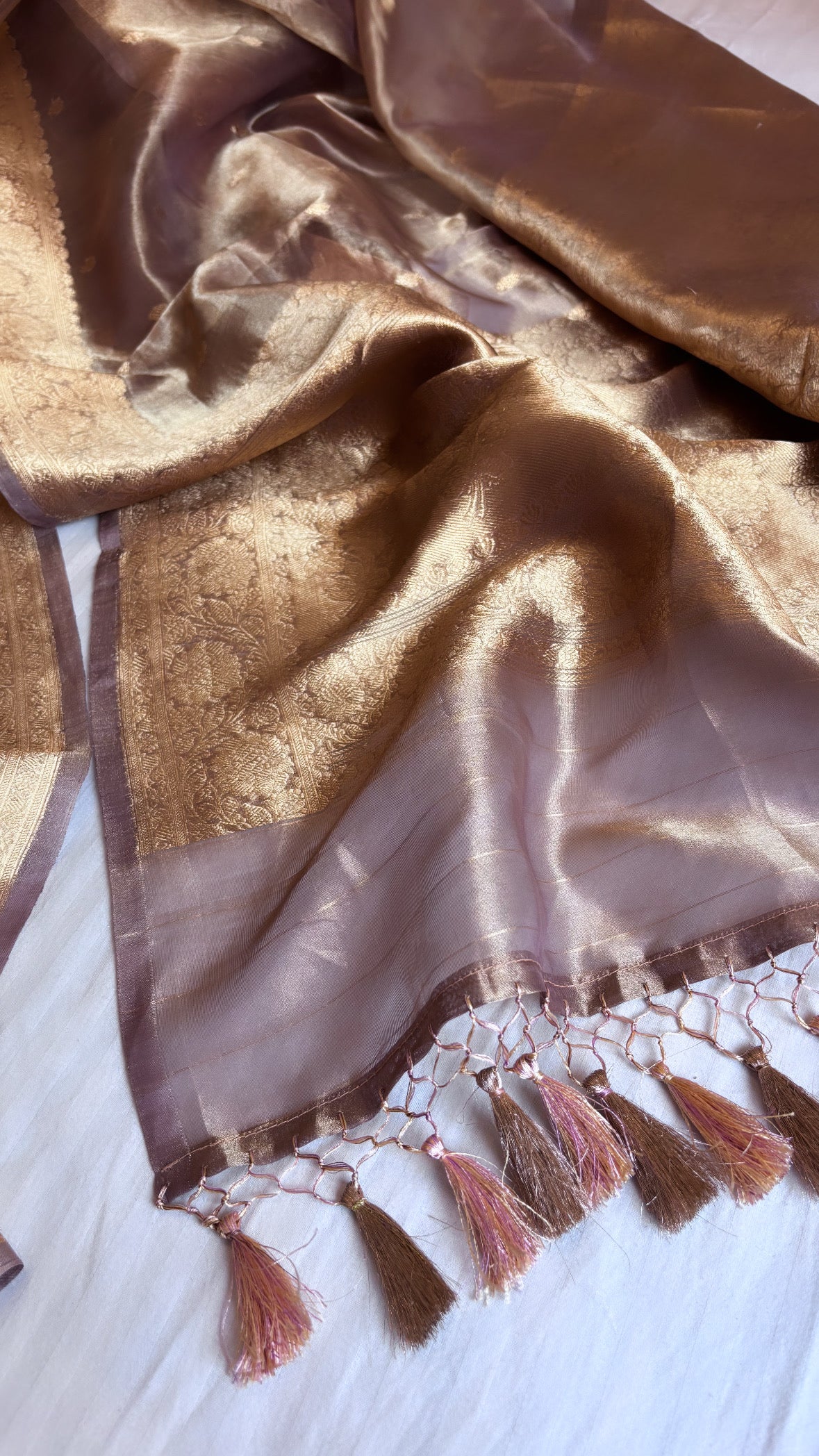 Pure banarasi rose gold tissue silk kadhwa buti handwoven saree