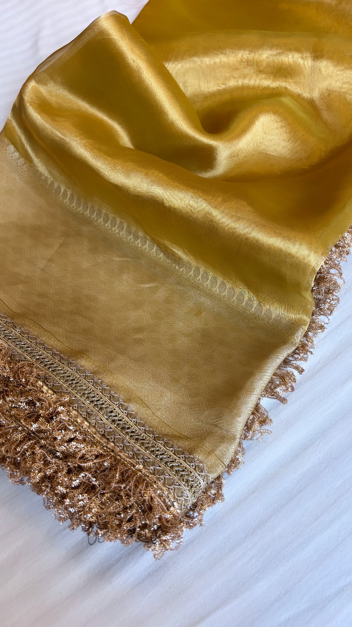 Pure banarasi olive gold tissue silk kadhwa handwoven saree with gotapatti borders