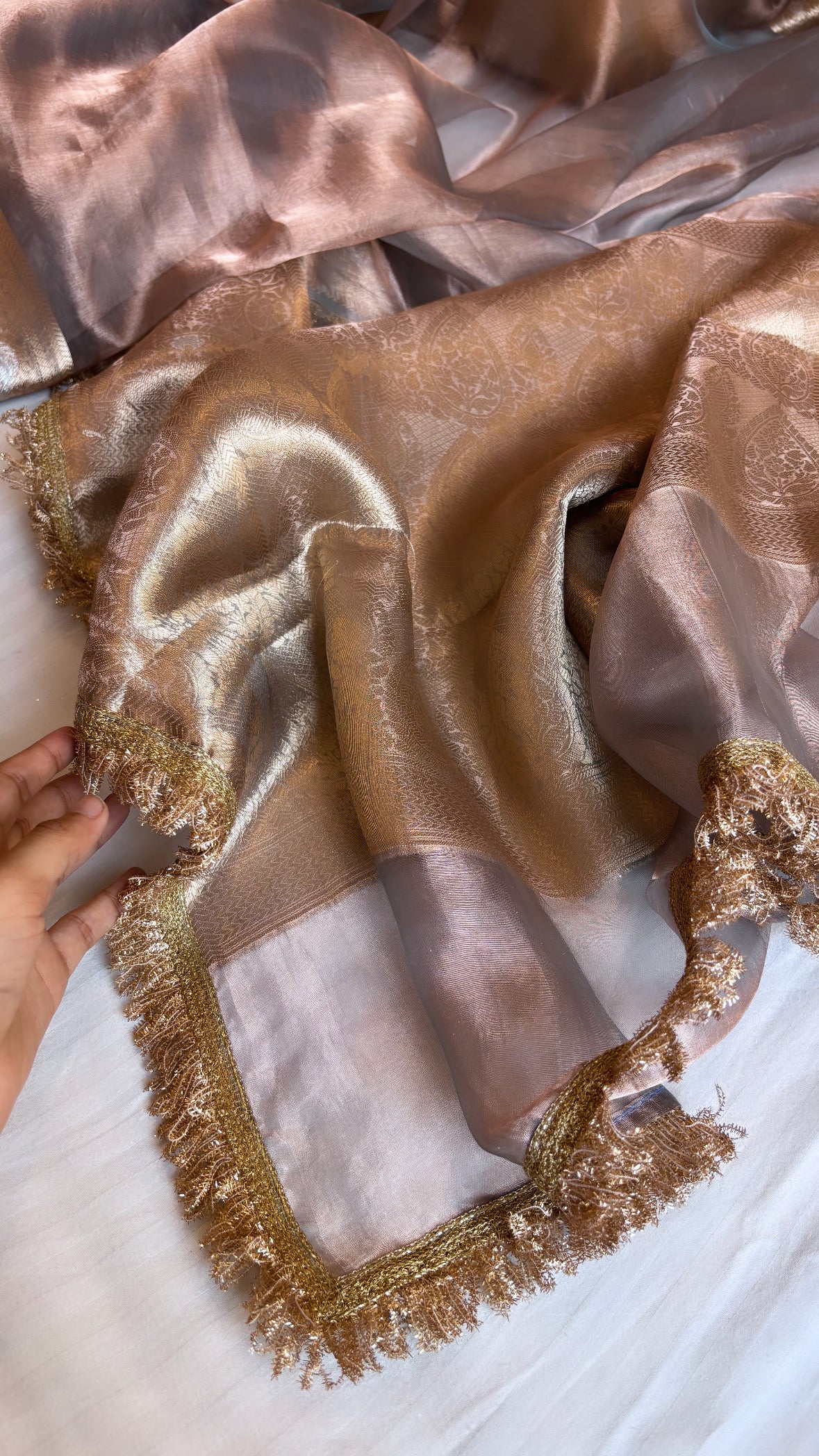 Pure banarasi ice blue tissue silk kadhwa handwoven saree with gotapatti borders