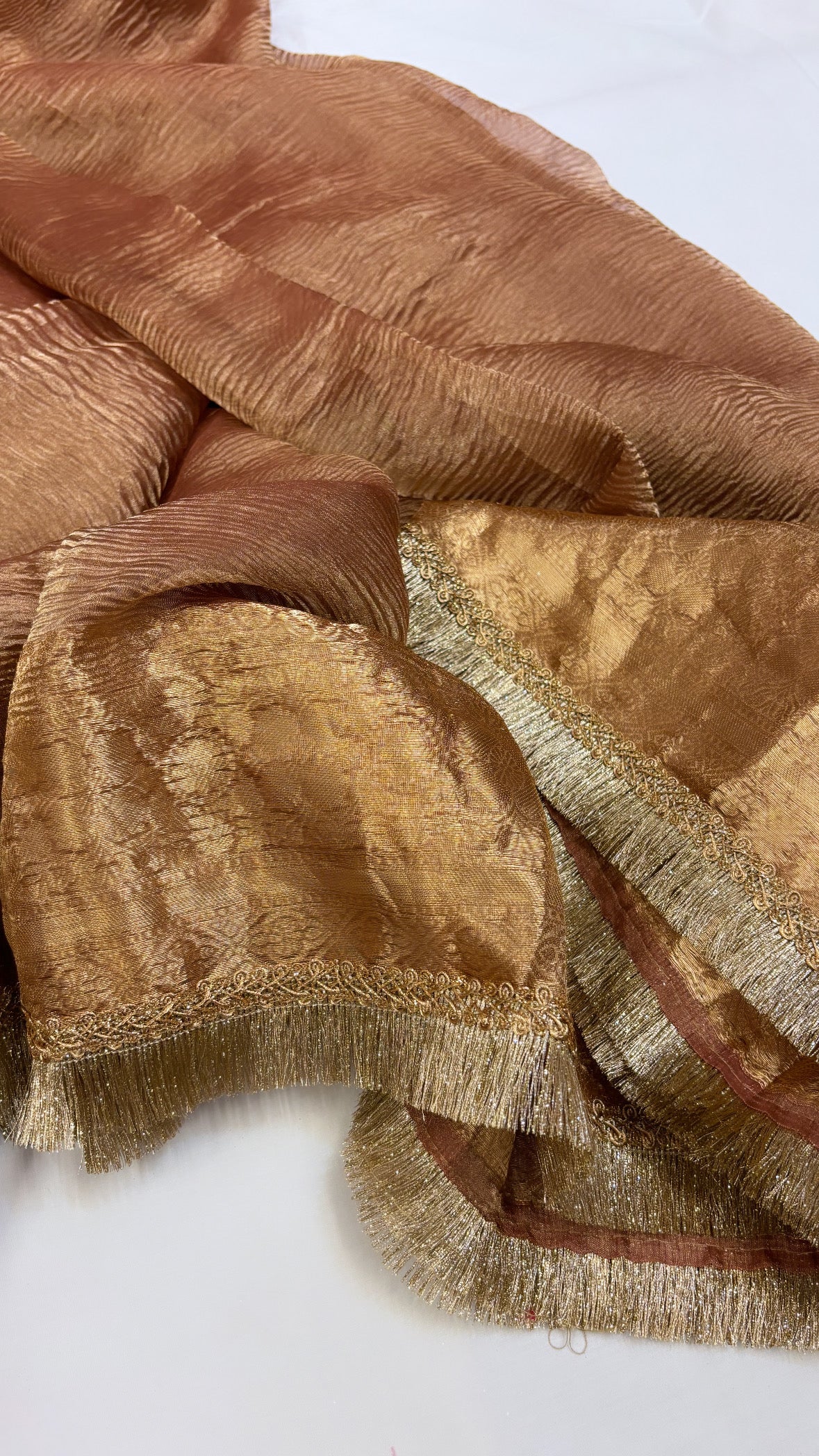 Pure banarasi rose gold crushed tissue silk kadhwa saree with gotapatti border