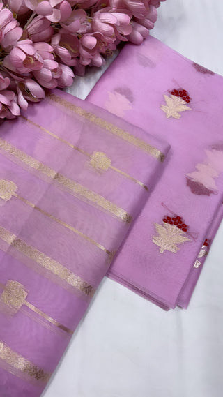 Soft pink pure banarasi kora silk handwoven kadhwa three piece suit set